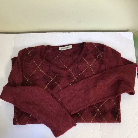 Marina Rinaldi Argyle Metallic Textured Mohair Wool Blend Crew Soft Sweater Top - Picture 6 of 16